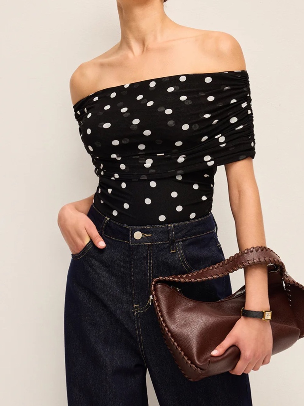 Abercrombie & Fitch Black Polka Dot Mesh Bodysuit